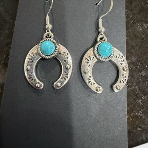 Turquoise and Silver Horseshoe Earrings and Necklace Set